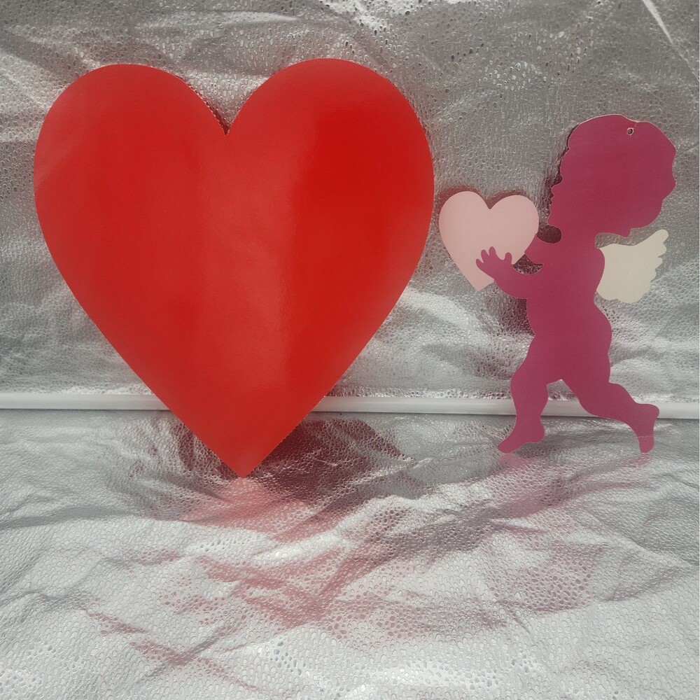Die Cut Cupid & Heart Valentines Wall Decoration Multicolor 70s VTG Love Cherub